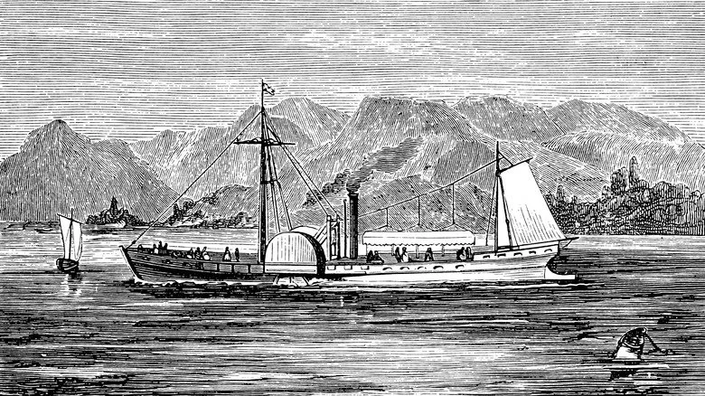 Illustration du premier bateau à vapeur Clermont