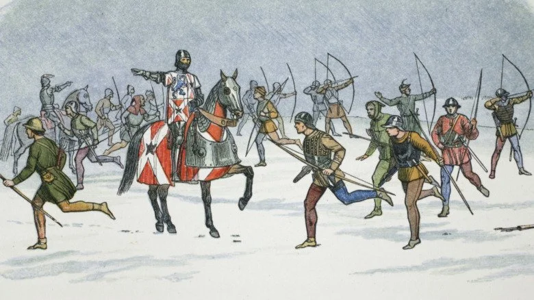 art de hommes en bataille courant et portant arc et flèche