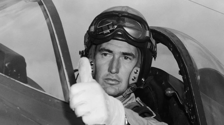 Ted Williams gives thumbs up from cockpit