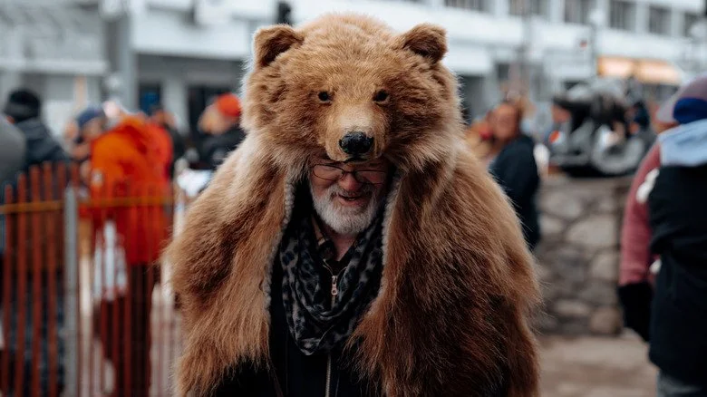 Alaskan man wearing bearskin