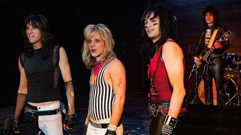 Mötley Crue on stage in rock biopic The Dirt