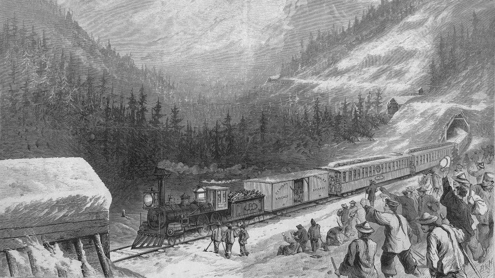Ouvriers chinois sur le Central Pacific Railroad dans la Sierra Nevada