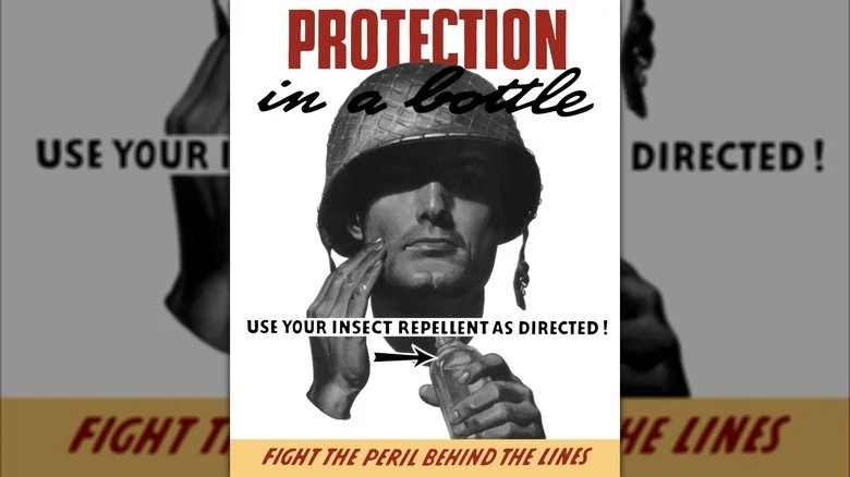Affiche de répulsif contre les insectes durant la Seconde Guerre mondiale