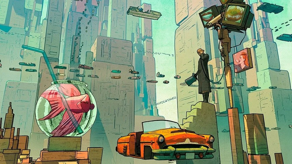 Illustration d'une voiture volante