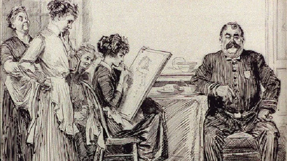 Croquis d'une femme dessinant un policier