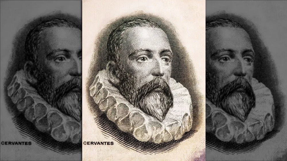 Dessin de Miguel de Cervantes avec un grand col