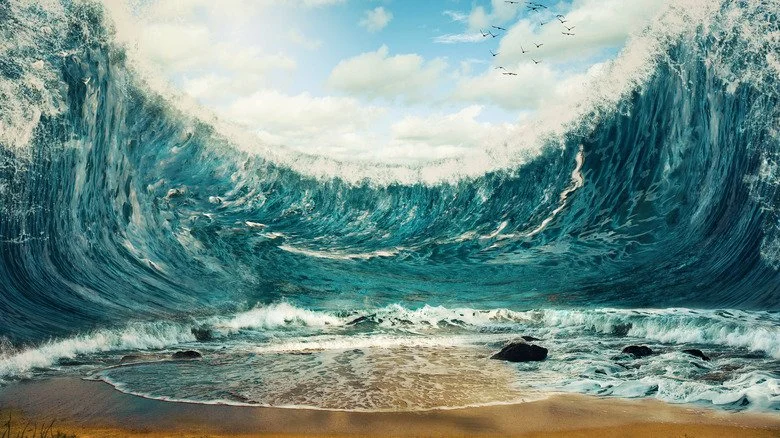 Tsunami s'approchant de la plage