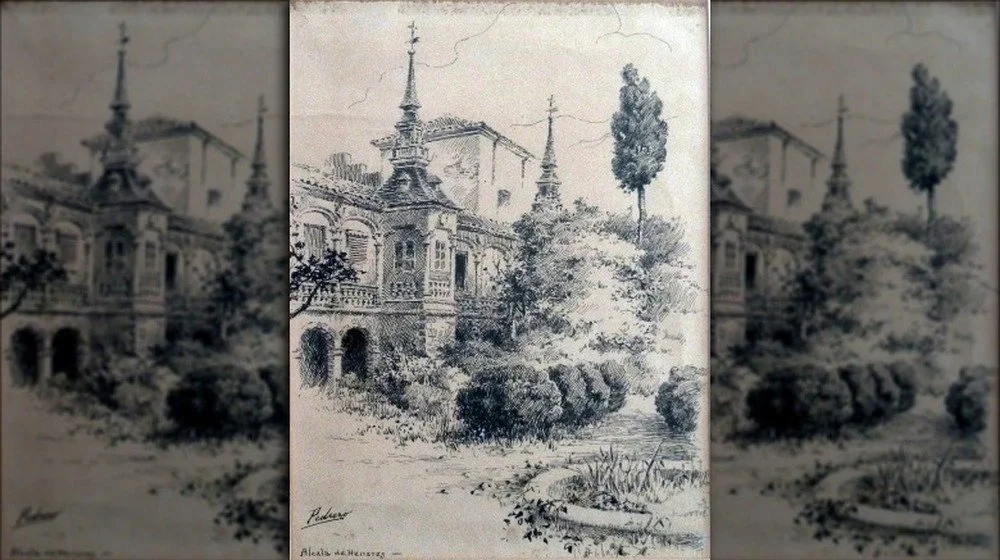 Illustration d'Alcalá de Henares avec buissons et arbres