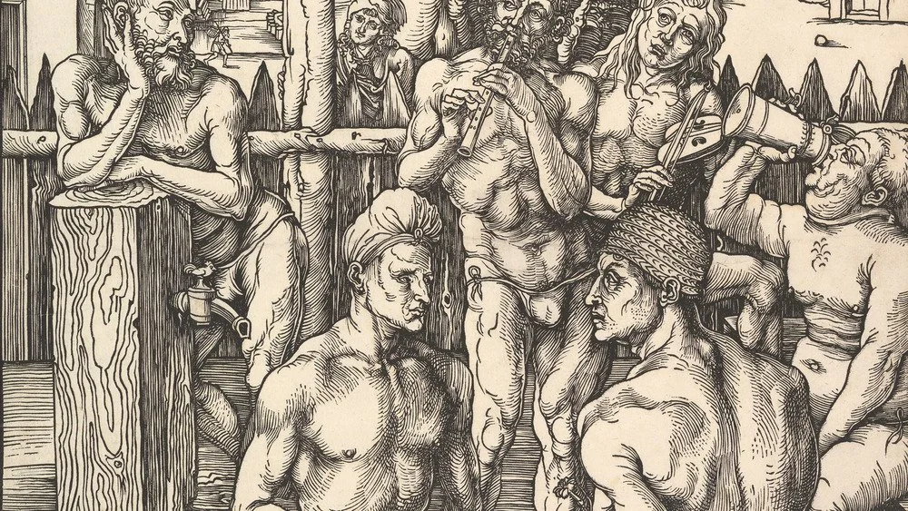 Gravure d'une maison de bain médiévale