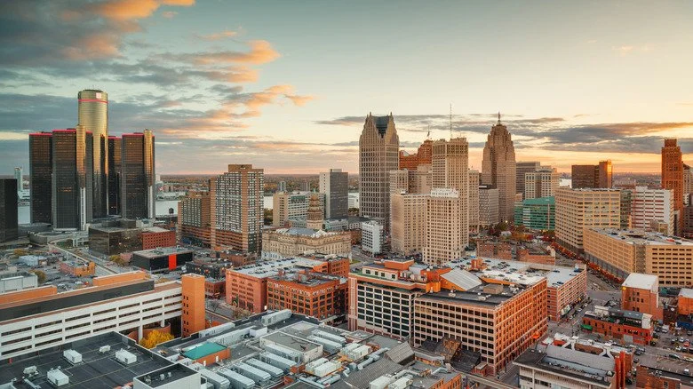 Vue de Detroit au crépuscule