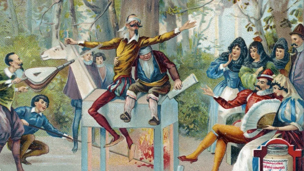 Peinture de Don Quichotte sur un cheval de bois