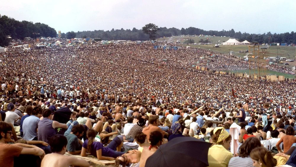 Vue générale de la foule lors de Woodstock, août 1969