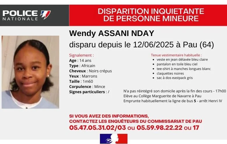 Disparition inquiétante d'une ado de 14 ans à Pau