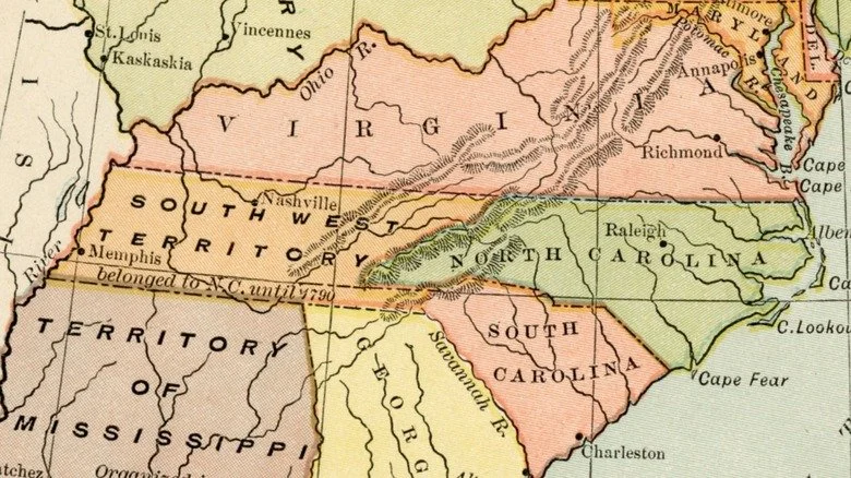 Carte des premiers États-Unis montrant les territoires du Sud