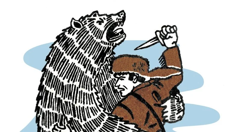 Illustration de Davy Crockett combattant un ours