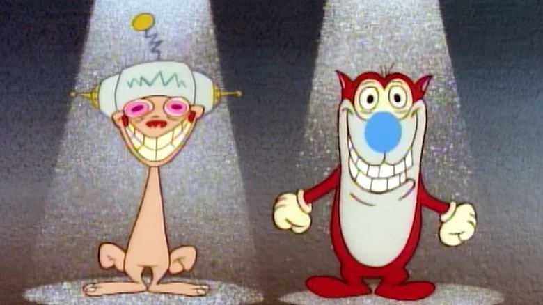 Ren portant le casque heureux dansant avec Stimpy