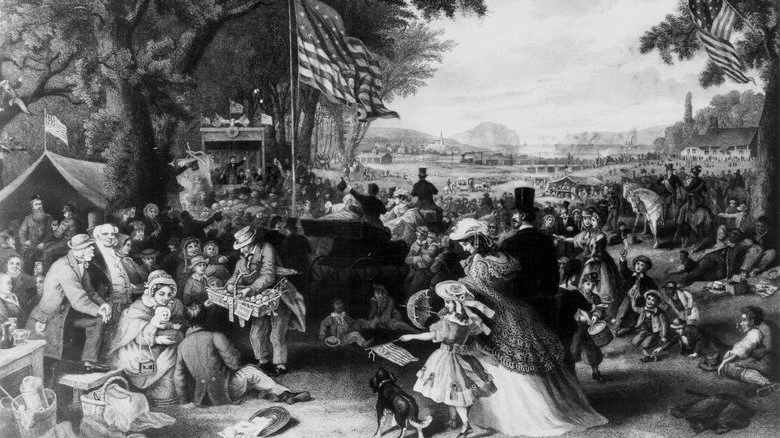 Illustration en noir et blanc du 4 juillet au XIXe siècle