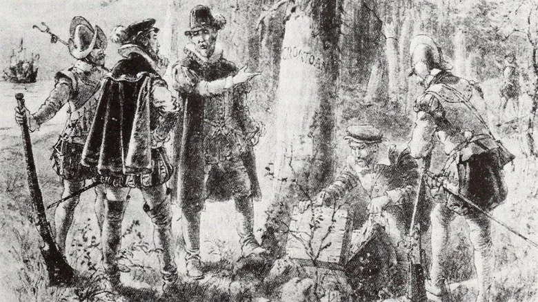 Illustration en noir et blanc montrant la découverte de la gravure 