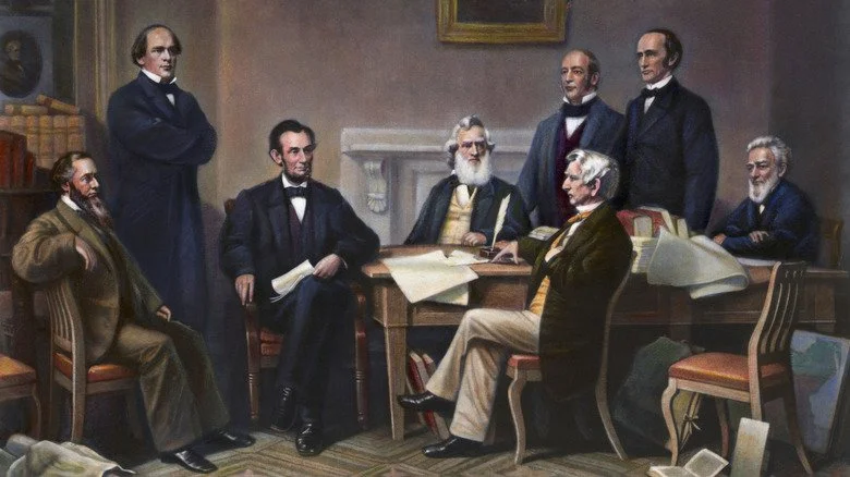 Dessin d'Abraham Lincoln lisant la Proclamation d'Émancipation à son Cabinet