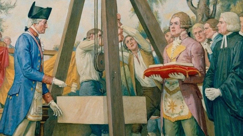 George Washington posant la première pierre du Capitole des États-Unis