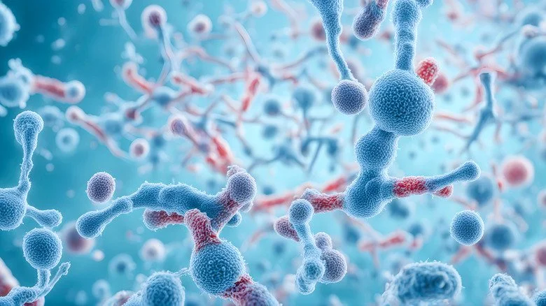 Illustration de bactéries bleues et rouges