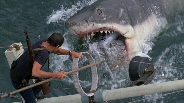 Martin Brody (Roy Scheider) observant le requin dans Les Dents de la mer
