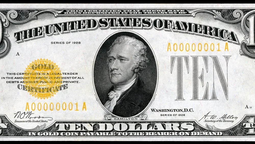 Certificat d’or américain des années 1930