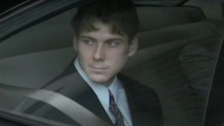 Paul Bernardo photographed in a car on his way to court