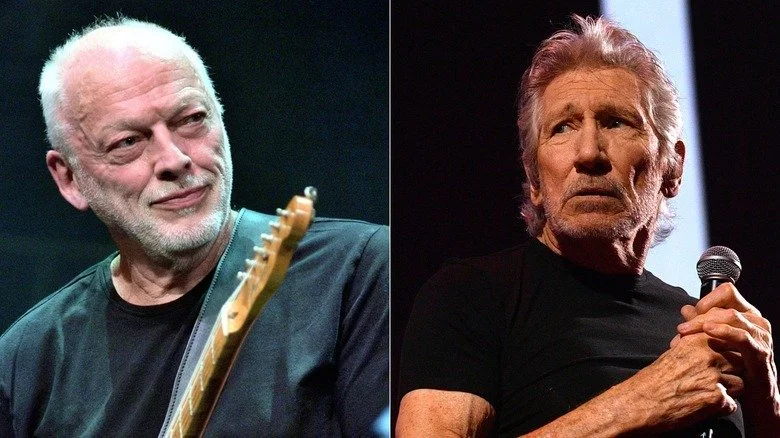 Split screen de Dave Gilmour à gauche et Roger Waters à droite