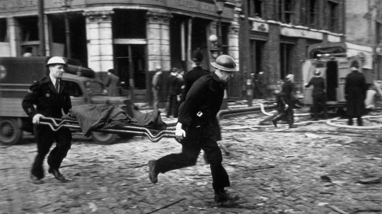 Air raid wardens respond to V-2 attack in London