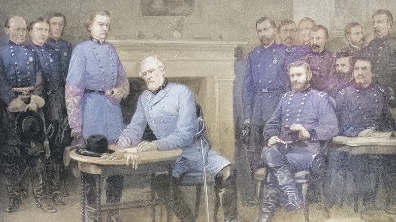 Le général Robert E. Lee se rendant au général Ulysses S. Grant