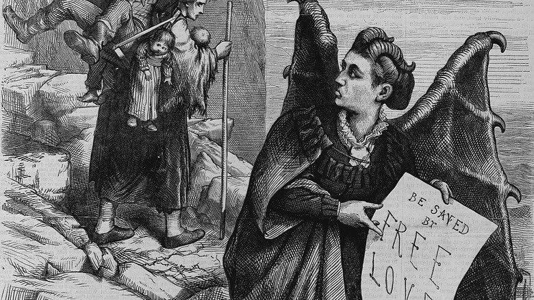 Une caricature représentant Woodhull en Mme Satan