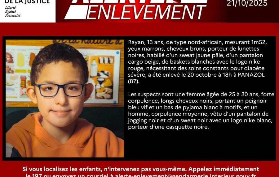 Alerte enlèvement en Haute-Vienne : Rayan, 13 ans, disparu !