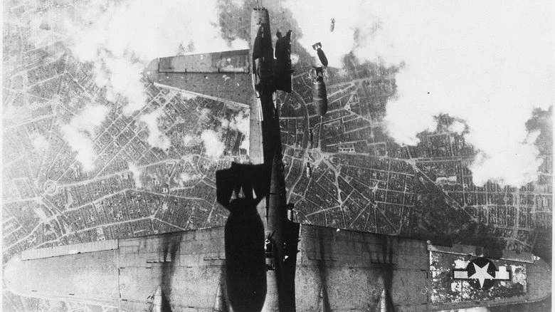 B-17G Fortress Miss Donna Mae II takes damage after friendly fire hit.