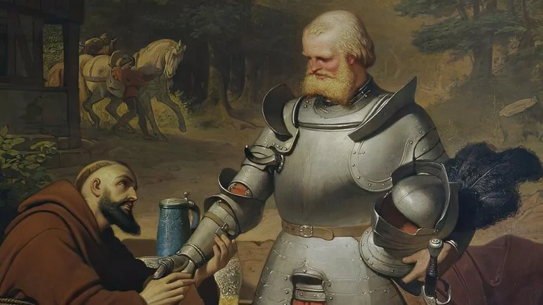 portrait de Götz von Berlichingen en armure tenant une main métallique