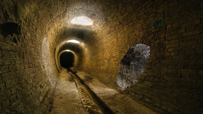 Vieux tunnel d’égout en briques