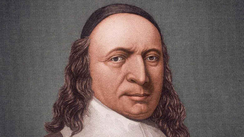 portrait of Peter Stuyvesant with long hair and white collar