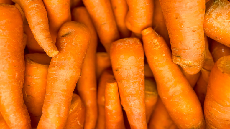 Gros plan sur un tas de carottes fraîches