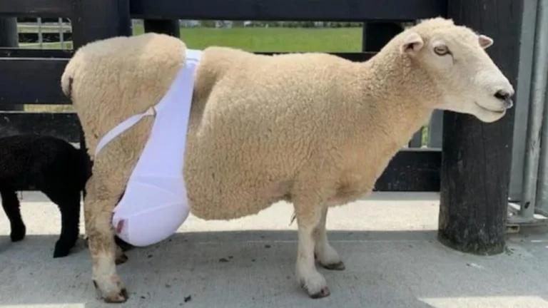 Une Brebis Porte un Soutien-Gorge Humain pour ses Mamelles