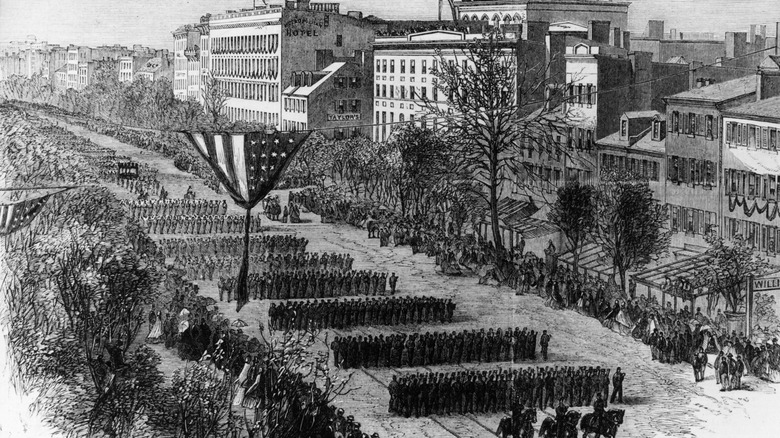 Illustration de la procession funéraire d'Abraham Lincoln