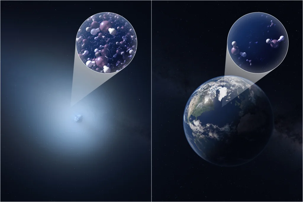 Illustration comparative de la comète interstellaire 3I/ATLAS face à la Terre