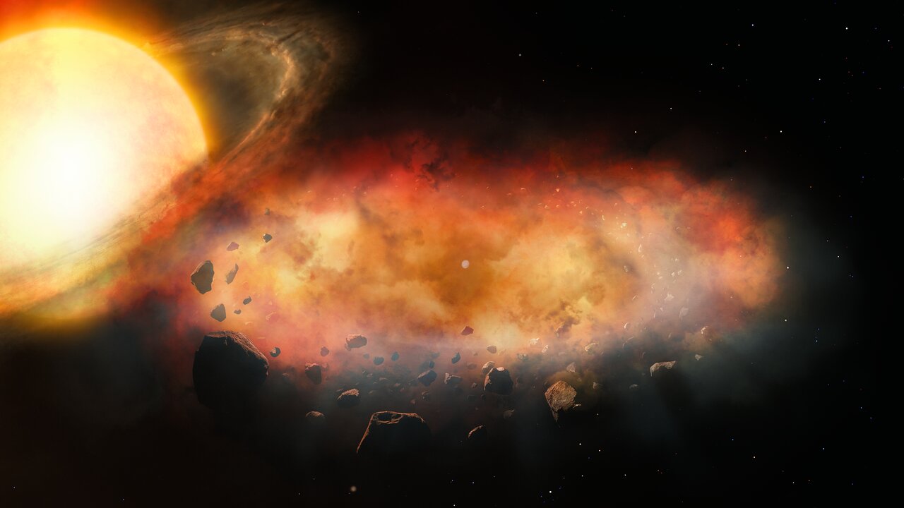 Illustration diffusée par Gemini Observatory et NSF NOIRLab du vaste nuage ou disque associé à J0705+0612