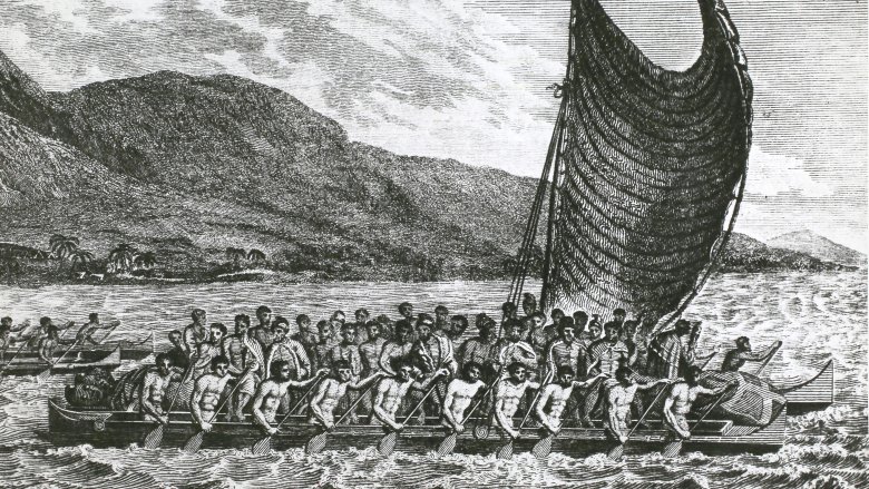 Les Hawaïens apportent des cadeaux au capitaine James Cook
