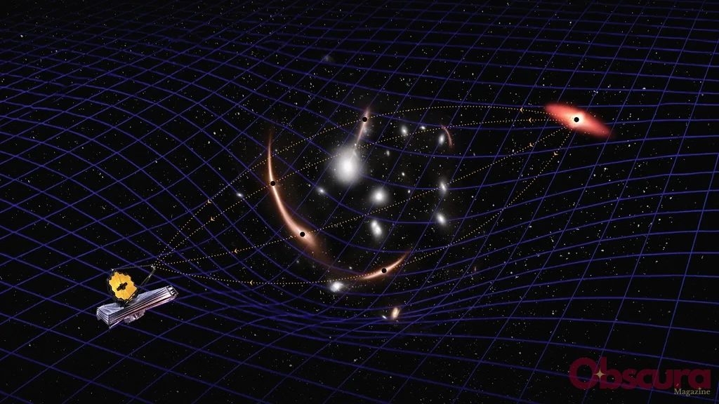 Vue d'artiste : JWST combinée à une lentille gravitationnelle révèle un trou noir supermassif dormant de 6 milliards de masses solaires au cœur de la galaxie MRG-M0138.