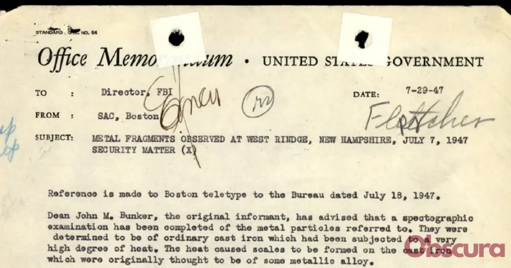 West Rindge 1947 : les fragments de fonte que le FBI a peut-être détruits avant de les comprendre