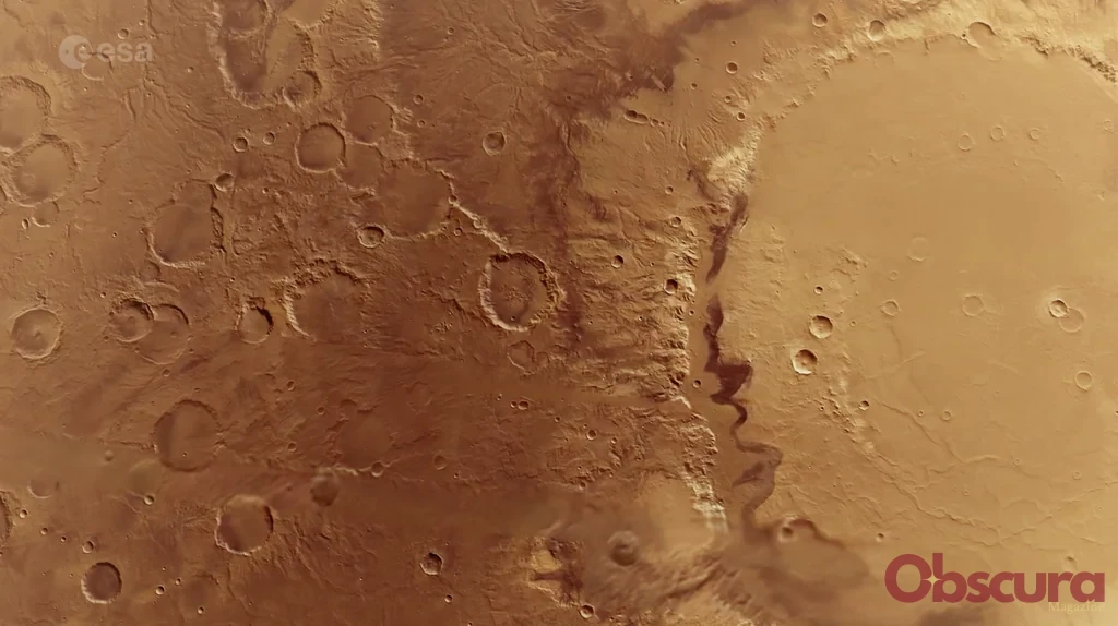 Mars Express : le cratère Schiaparelli, entre rendu 3D et vieux mirage martien